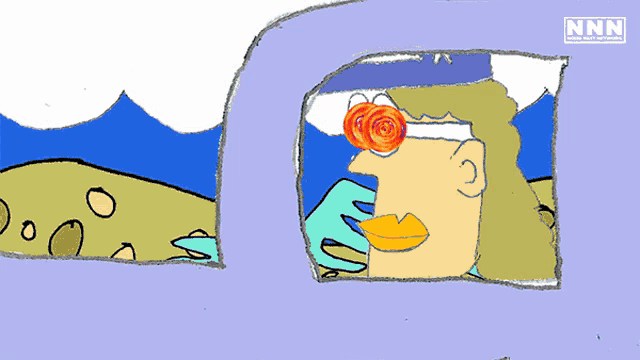 a cartoon drawing of a man with glasses and a nn logo