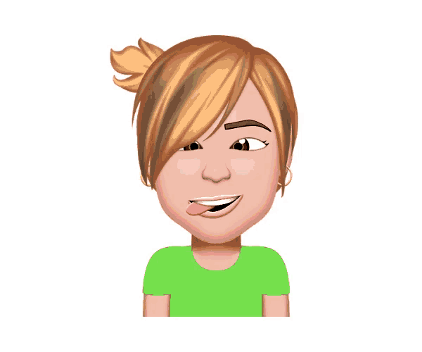 a cartoon drawing of a girl with blonde hair and a green shirt
