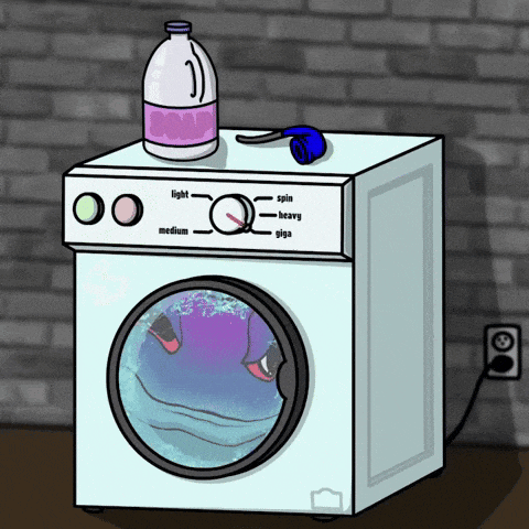 a cartoon of a washing machine with light spin medium and heavy settings