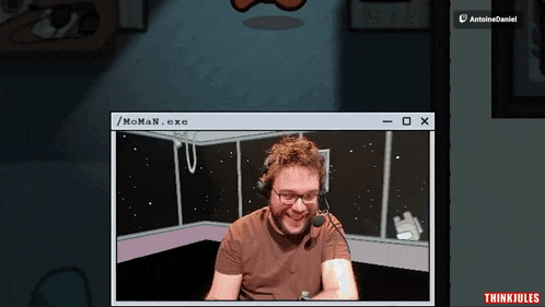 a computer screen shows a man wearing headphones and a microphone and says thinkjules on the bottom right