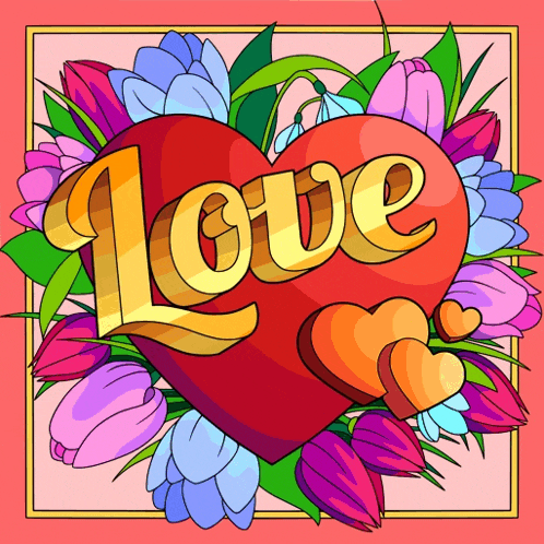 a drawing of a heart with the word love surrounded by flowers