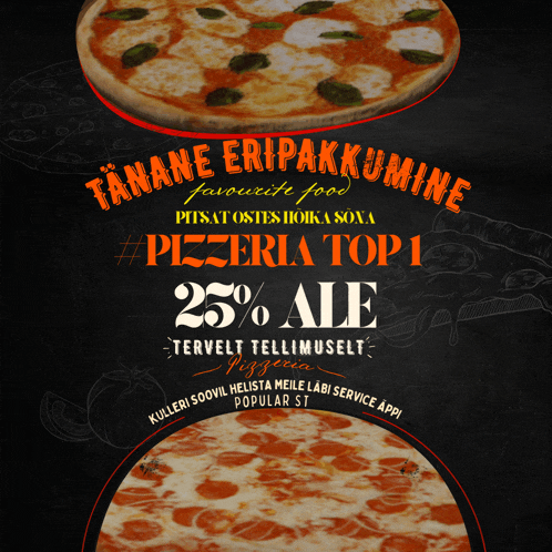 a chalkboard with a pizza and the words tanane eripakkumine