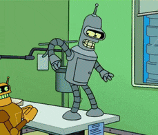 a cartoon of a robot standing on a table