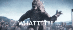 a monster is standing in front of a city with the words whatttt !!!