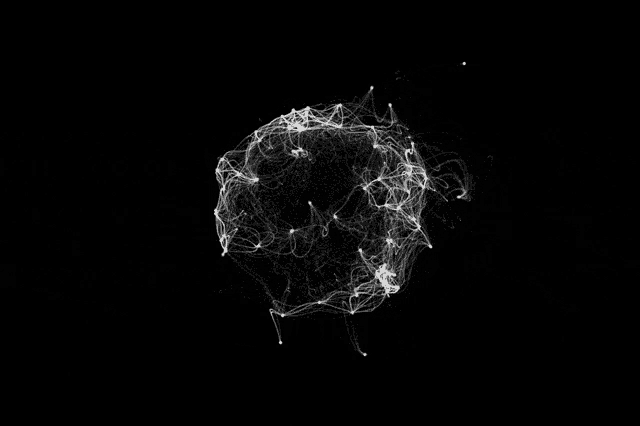a circle of white lines and dots on a black background