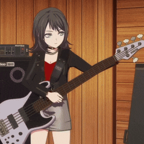a girl is holding a bass guitar in front of a speaker that says ice