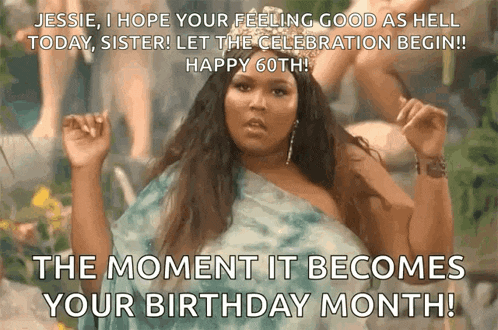 a woman with a crown on her head says the moment it becomes your birthday month ..