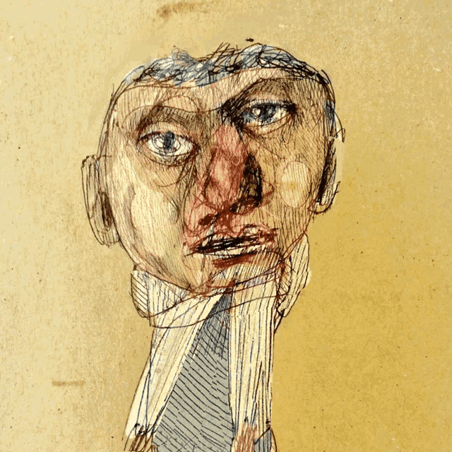 a close up of a drawing of a man 's face with a tie