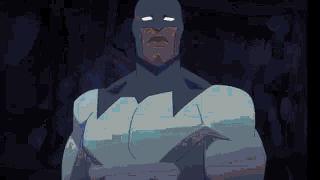 a cartoon drawing of a man in a batman costume with his arms crossed