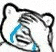 a polar bear is covering its face with its hands and crying .