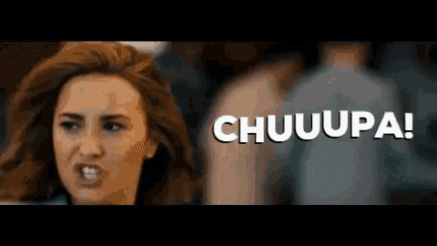 a woman is making a funny face with the words chuuupa written in white