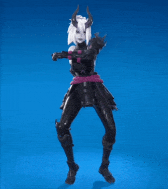 a woman with horns on her head is dancing in a video game
