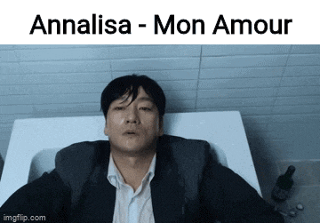 a man in a suit is laying in a bathtub with the words annalisa mon amour written above him