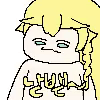 a pixel art drawing of a woman with long blonde hair and a tongue sticking out .