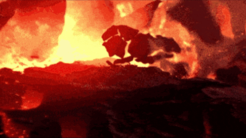 a painting of a volcano with a few pieces of lava coming out of it