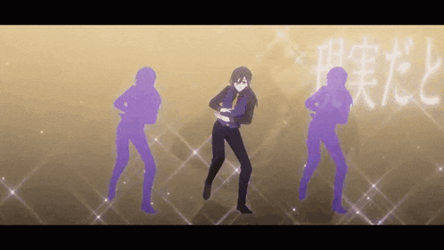 a group of anime characters are dancing together on a stage in a video game .