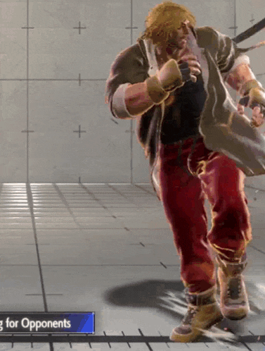 a video game character is standing in front of a sign that says ' fighting for opponents '