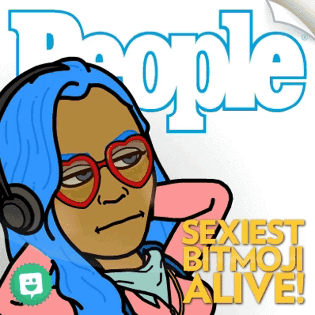 a cartoon of a woman with blue hair is on the cover of a magazine called people