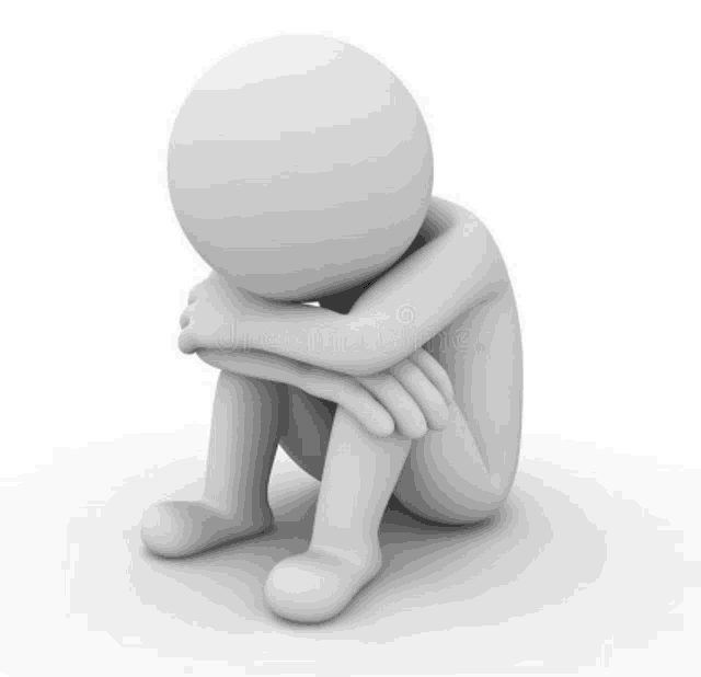 a 3d man is sitting down with his head down