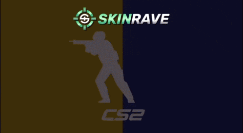a silhouette of a man with a gun and the words skinrave cs2 below him