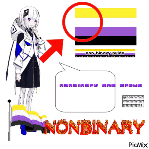 a picture of a girl with the words nonbinary and proud