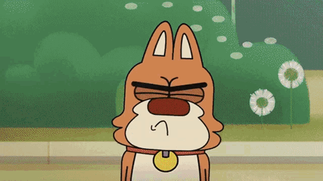 a cartoon dog with a collar and a tag that says ' l ' on it