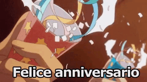 a person is holding a can that says felice anniversary