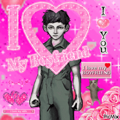 a picture of a boy with a heart that says ' i love my boyfriend '