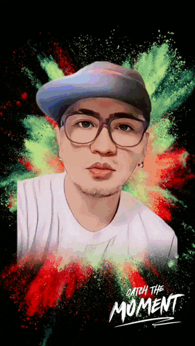 a man wearing glasses and a hat with the words catch the moment below him