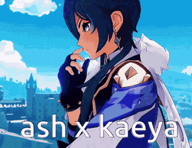 ash x kaeya is written on a picture of a person