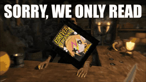 a poster that says sorry we only read with a picture of a girl on it