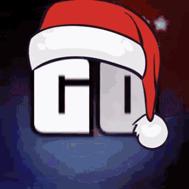 the letter g is wearing a santa hat on a blue background .