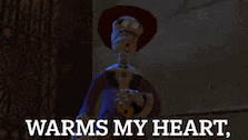 a cartoon character with the words warms my heart on the bottom