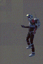 a man in a robot costume is giving a thumbs up