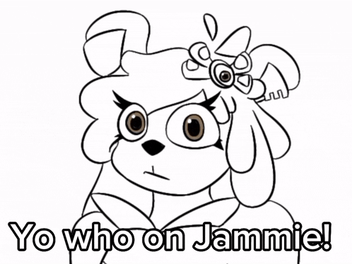 a black and white drawing of a dog with the words yo who on jammie written below it