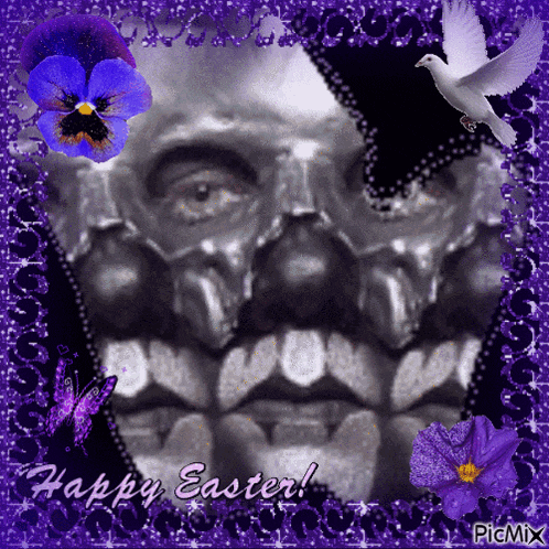 a picture of a skull with the words happy easter written on it