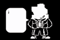 a black and white drawing of a character with a speech bubble that says `` just give up , i did '' .