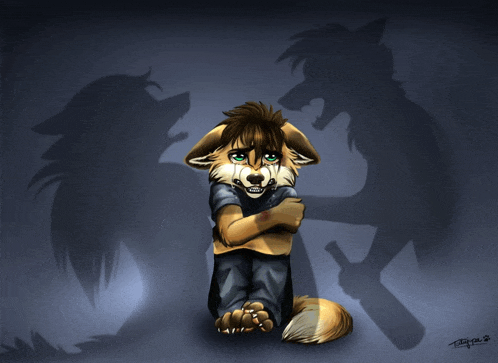 a drawing of a furry animal with a shadow of a wolf behind him