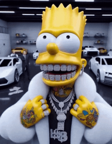 bart simpson is wearing a fur coat and a necklace with diamonds