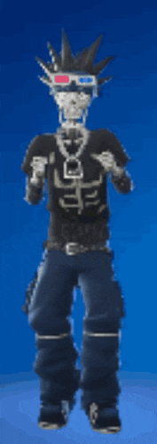 a skeleton wearing 3d glasses is jumping in the air with his arms in the air