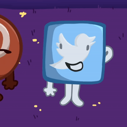 a cartoon character has a twitter logo on his chest
