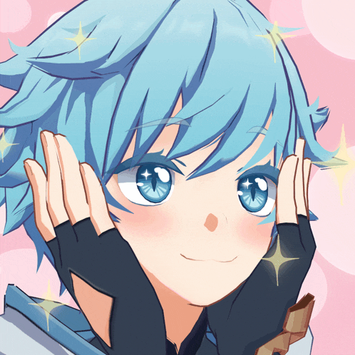 a drawing of a blue haired anime character