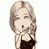 a cartoon drawing of a woman covering her mouth with her hand