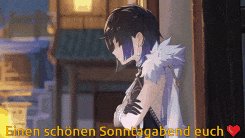 a picture of a girl with the words " einen schönen sonntagabend euch " below her