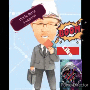 a cartoon of a man in a suit holding a briefcase with a speech bubble saying uncle razz support