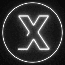 the letter x is glowing in a white circle on a black background