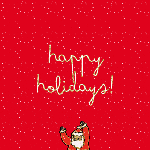 a red background with santa and the words happy holidays written on it