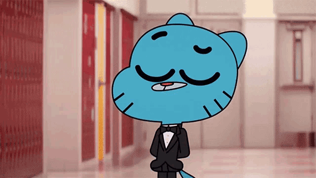 gumball from the amazing world of gumball wearing a tuxedo and bow tie
