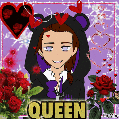 a picture of a girl with the word queen in the middle