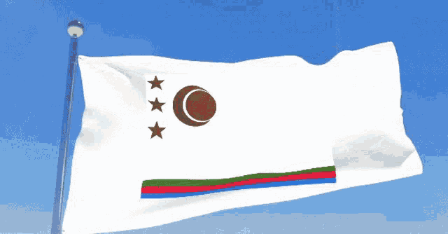 a white flag with a crescent moon and three stars on it